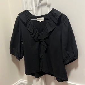 Xirena size xs black short sleeve ruffle blouse